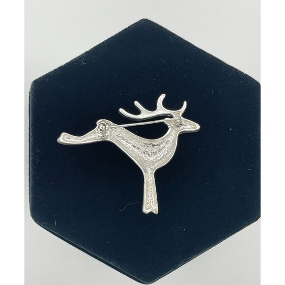 Christmas Reindeer Buck Shiny Silver Tone Brooch 2" Holiday - Picture 5 of 8